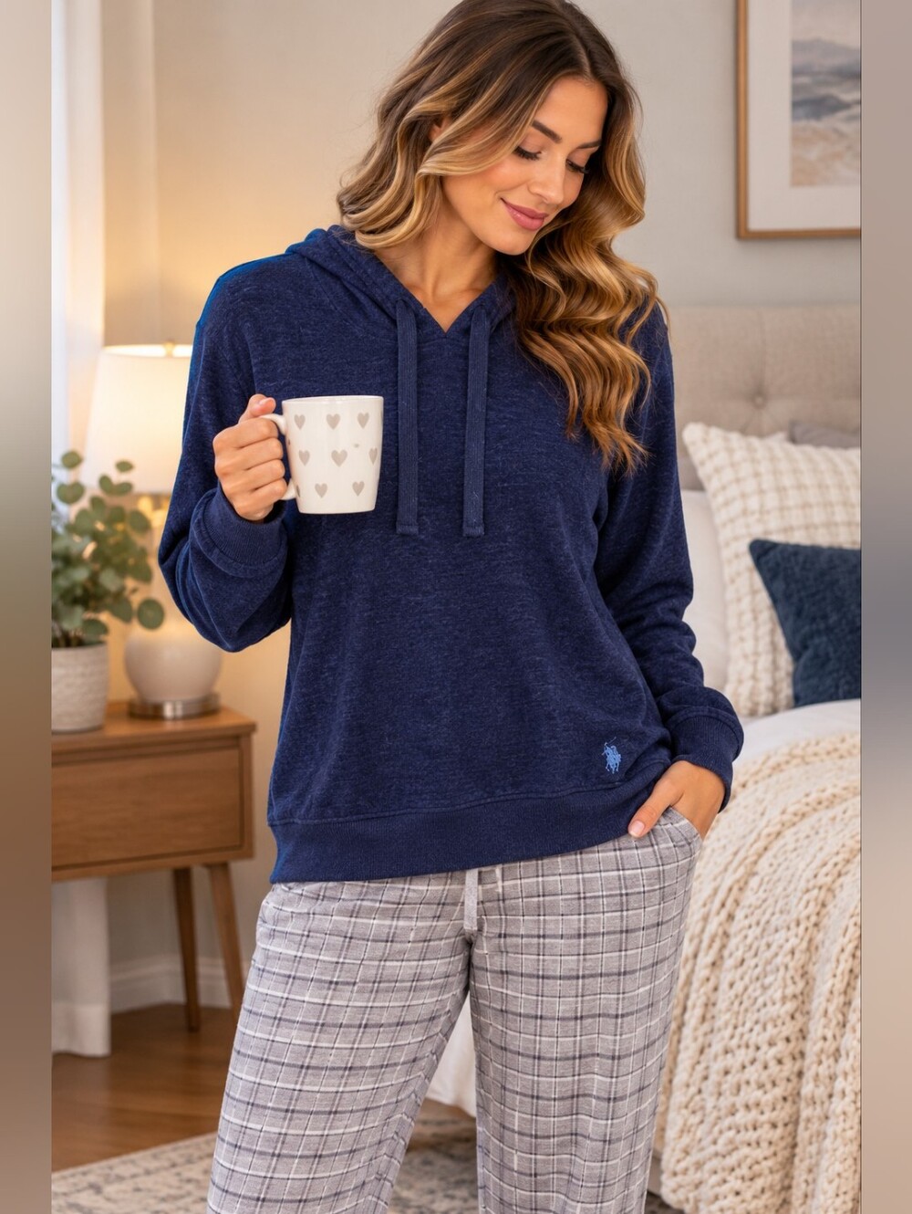 U.S. Polo Assn. Navy Soft Knit Hooded Lounge Sleep Top Size M